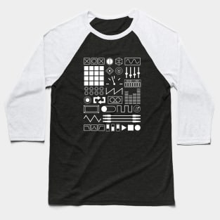 Electronic Musician Synth, Sampler and Drum Machine Controls - White Baseball T-Shirt